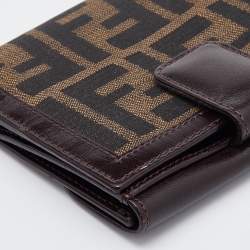 Pre Owned Fendi Brown Zucca Canvas and Leather FF Flap Compact Wallet