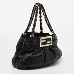 Pre Owned Fendi Black Pebbled Leather Small Mia Tote