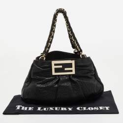 Pre Owned Fendi Black Pebbled Leather Small Mia Tote