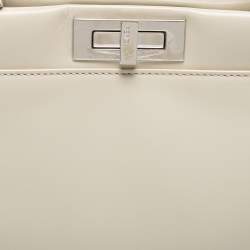 Pre Owned Fendi Off White Leather Medium Peekaboo Top Handle Bag