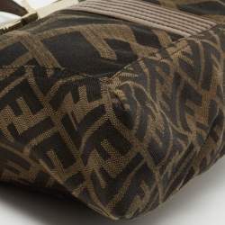 Fendi Tobacco Zucca Canvas and Leather Maxi Baguette Shoulder Bag