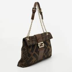 Fendi Tobacco Zucca Canvas and Leather Maxi Baguette Shoulder Bag