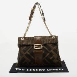 Fendi Tobacco Zucca Canvas and Leather Maxi Baguette Shoulder Bag