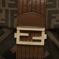 Fendi Tobacco Zucca Canvas and Leather Maxi Baguette Shoulder Bag
