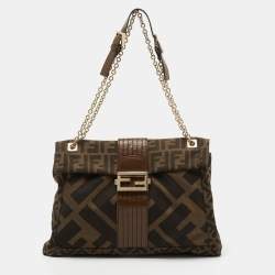 Fendi Tobacco Zucca Canvas and Leather Maxi Baguette Shoulder Bag