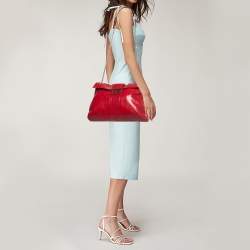 Fendi Red Leather Maxi Baguette Shoulder Bag