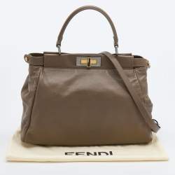 Pre Owned Fendi Grey Leather Medium Peekaboo Top Handle Bag