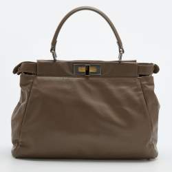 Pre Owned Fendi Grey Leather Medium Peekaboo Top Handle Bag