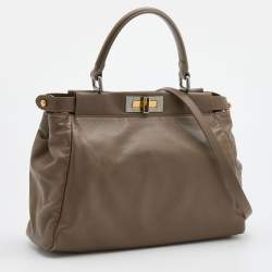 Pre Owned Fendi Grey Leather Medium Peekaboo Top Handle Bag