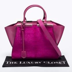Pre Owned Fendi Fuchsia Leather and Calf Hair 3Jours Tote