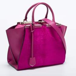 Pre Owned Fendi Fuchsia Leather and Calf Hair 3Jours Tote