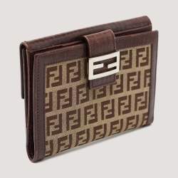 Pre Owned Fendi Beige/Brown Zuchino Canvas and Leather Forever Flap Wallet