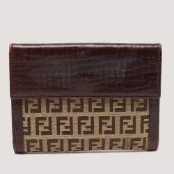 Pre Owned Fendi Beige/Brown Zuchino Canvas and Leather Forever Flap Wallet