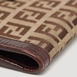 Pre Owned Fendi Beige/Brown Zuchino Canvas and Leather Forever Flap Wallet