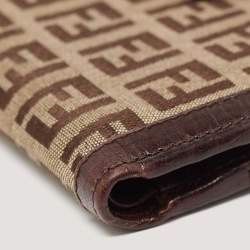 Pre Owned Fendi Beige/Brown Zuchino Canvas and Leather Forever Flap Wallet