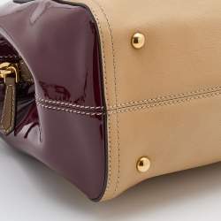 Pre Owned Fendi Beige/Burgundy Patent and Leather Chameleon Satchel 