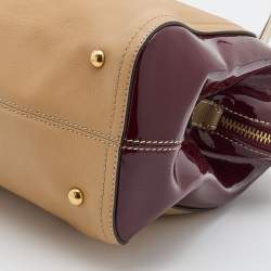 Pre Owned Fendi Beige/Burgundy Patent and Leather Chameleon Satchel 