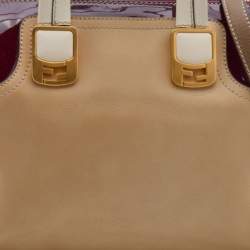 Pre Owned Fendi Beige/Burgundy Patent and Leather Chameleon Satchel 