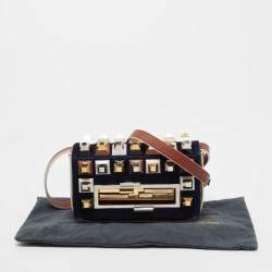 Pre Owned Fendi Brown Fur and Leather 3 Baguette Crossbody Bag
