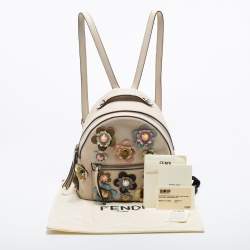 Pre Owned Fendi Cream Leather Mini Flowerland Backpack