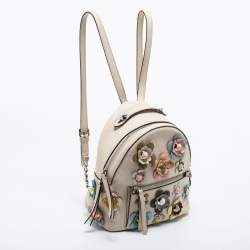 Pre Owned Fendi Cream Leather Mini Flowerland Backpack