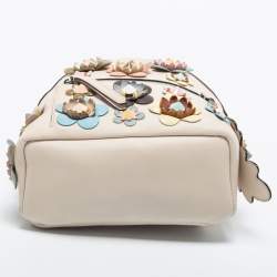 Pre Owned Fendi Cream Leather Mini Flowerland Backpack