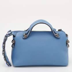Pre Owned Fendi Blue Leather Mini By The Way Embellished Shoulder Bag