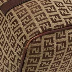Pre Owned Fendi Brown Zucchino Canvas and Leather Forever Bauletto Boston Bag