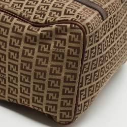 Pre Owned Fendi Brown Zucchino Canvas and Leather Forever Bauletto Boston Bag