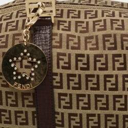 Pre Owned Fendi Brown Zucchino Canvas and Leather Forever Bauletto Boston Bag