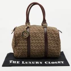 Pre Owned Fendi Brown Zucchino Canvas and Leather Forever Bauletto Boston Bag