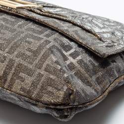 Pre Owned Fendi Silver/Gold Zucca Lurex Fabric Mia Flap Shoulder Bag