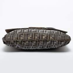 Pre Owned Fendi Silver/Gold Zucca Lurex Fabric Mia Flap Shoulder Bag