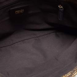 Pre Owned Fendi Silver/Gold Zucca Lurex Fabric Mia Flap Shoulder Bag