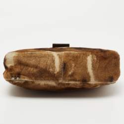 Pre Owned Fendi Brown/Beige Calfhair and Leather Baguette Bag