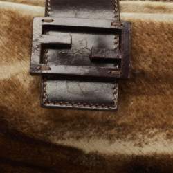 Pre Owned Fendi Brown/Beige Calfhair and Leather Baguette Bag