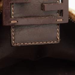 Pre Owned Fendi Brown/Beige Calfhair and Leather Baguette Bag