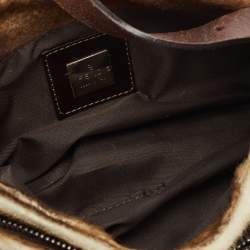 Pre Owned Fendi Brown/Beige Calfhair and Leather Baguette Bag