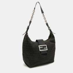 Pre Owned Fendi Black Zucca Canvas and Leather Hobo