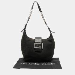 Pre Owned Fendi Black Zucca Canvas and Leather Hobo