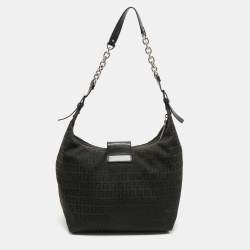 Pre Owned Fendi Black Zucca Canvas and Leather Hobo