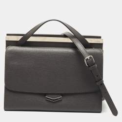 Fendi Grey Leather Small Demi Jour Top Handle Bag