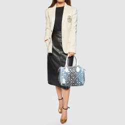 Fendi Blue/White Logo Print Canvas Boston Bag