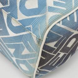 Fendi Blue/White Logo Print Canvas Boston Bag