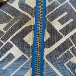 Fendi Blue/White Logo Print Canvas Boston Bag