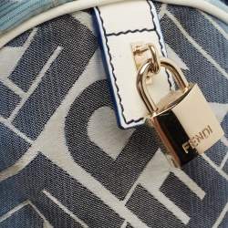 Fendi Blue/White Logo Print Canvas Boston Bag