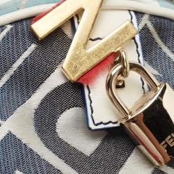 Fendi Blue/White Logo Print Canvas Boston Bag