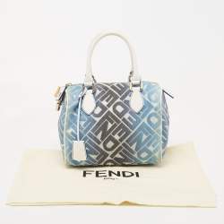 Fendi Blue/White Logo Print Canvas Boston Bag