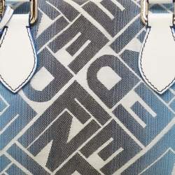 Fendi Blue/White Logo Print Canvas Boston Bag