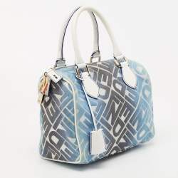 Fendi Blue/White Logo Print Canvas Boston Bag